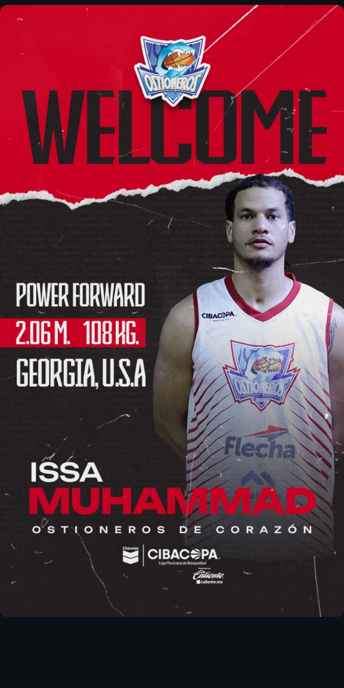 Welcome graphic: Issa Muhammad joins Ostioneros de Guaymas, Cibacopa, Mexico